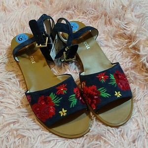 Kenneth Cole blue floral slide sandal ankle strap